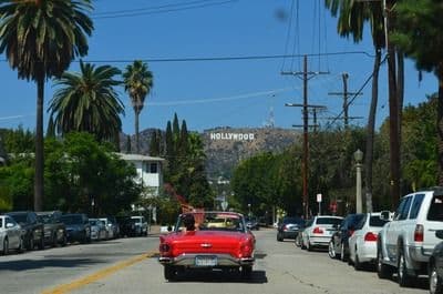 Car driving down a street in Los Angeles